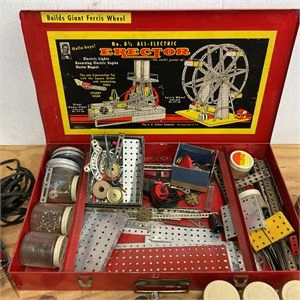 Vintage AC Gilbert Erector Set No 8.5 All-Electric Ferris Wheel Red Metal Box
